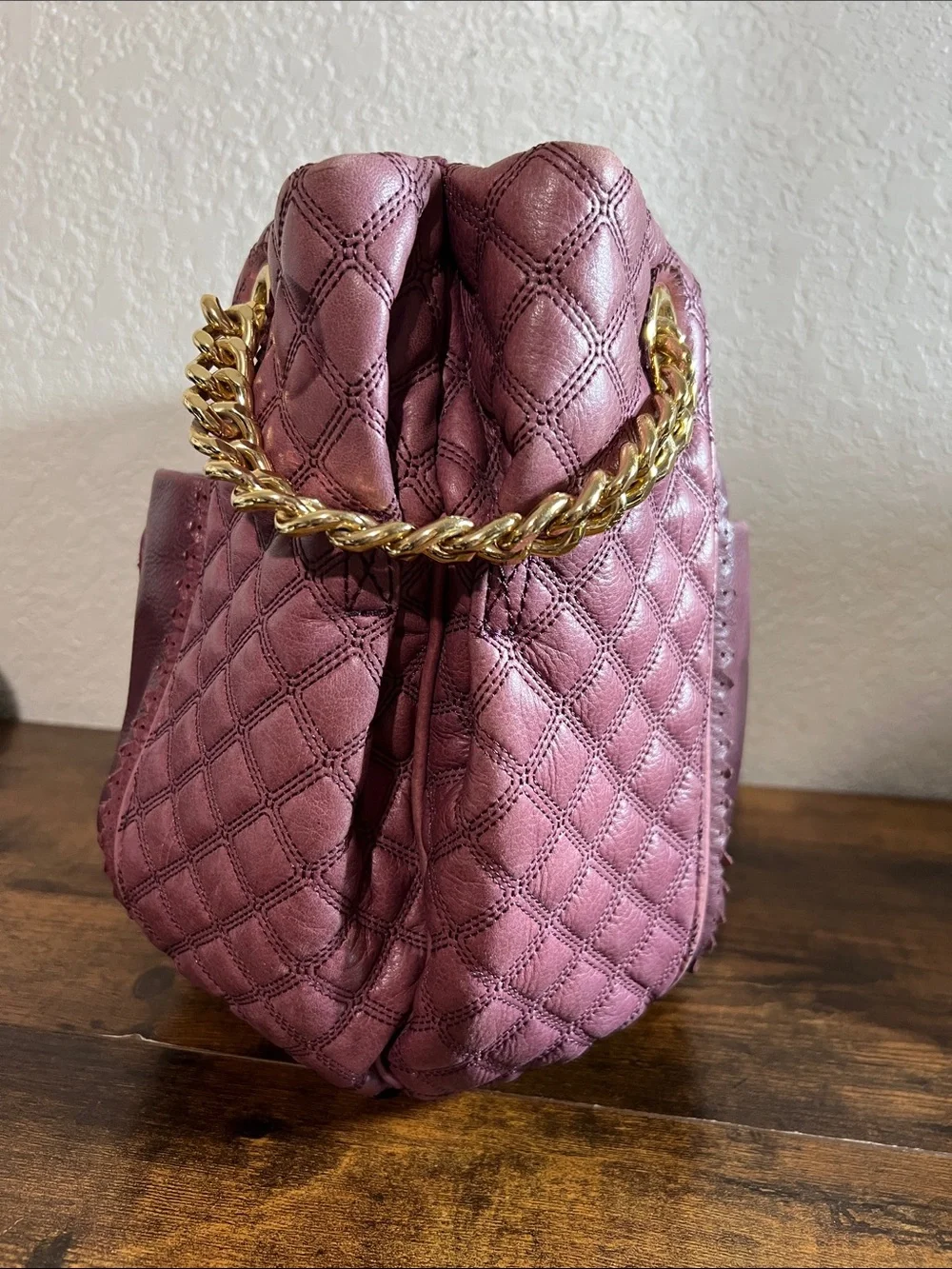 Beautiful Juicy Couture Plum Quilted Leather Hobo with Gold Chain